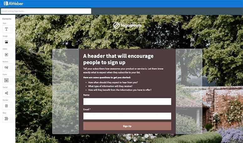 AWeber landing page builder