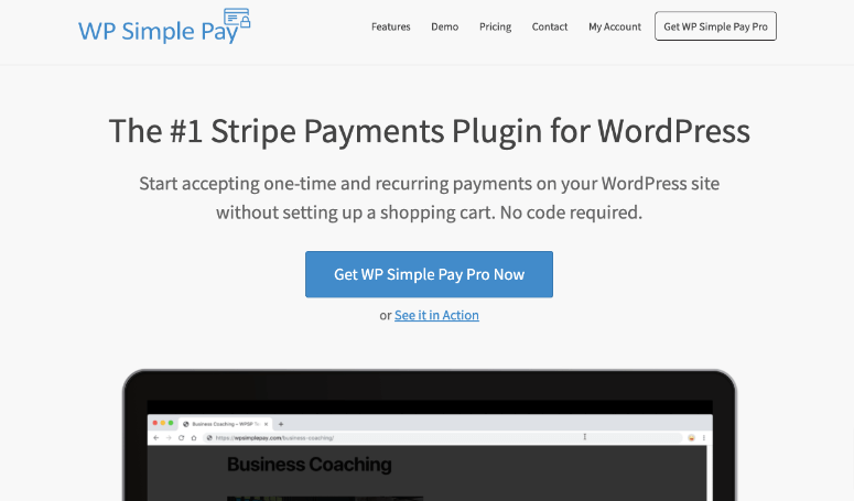 wp simple pay homepage