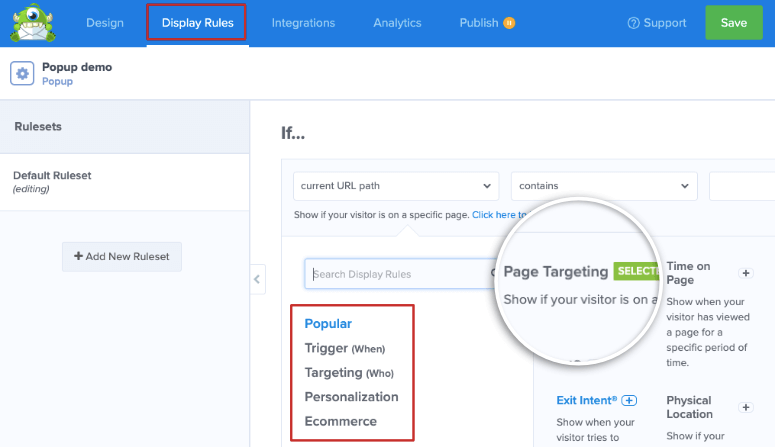 page targeting rule in om