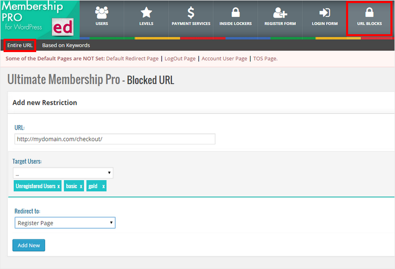 ultimate membership pro restrict by url