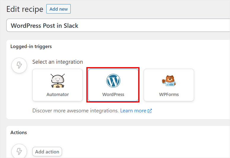 set up triggers to embed slack in wordpress