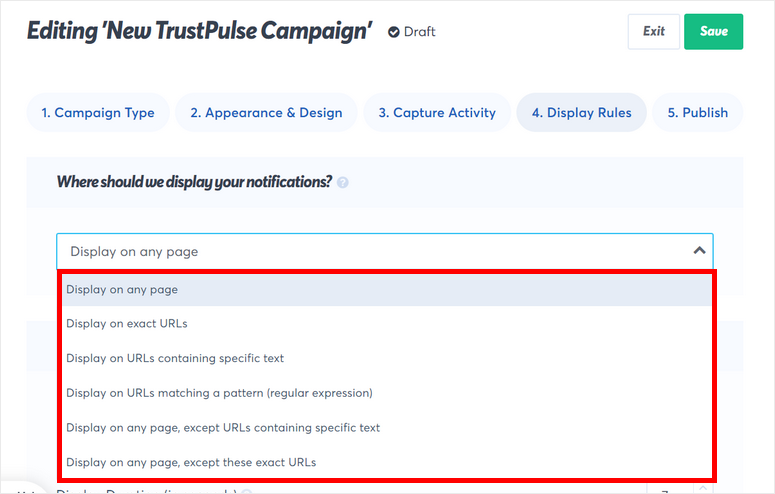 trustpulse display rules