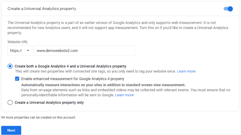 create both ga properties