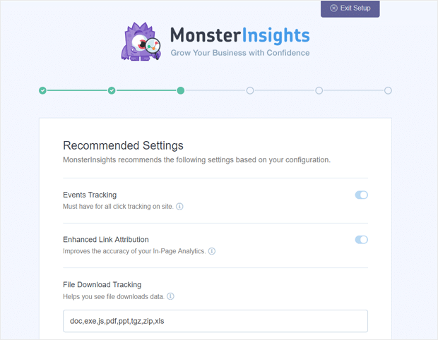 monsterinsights recommended settings