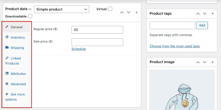 product data in woocommerce