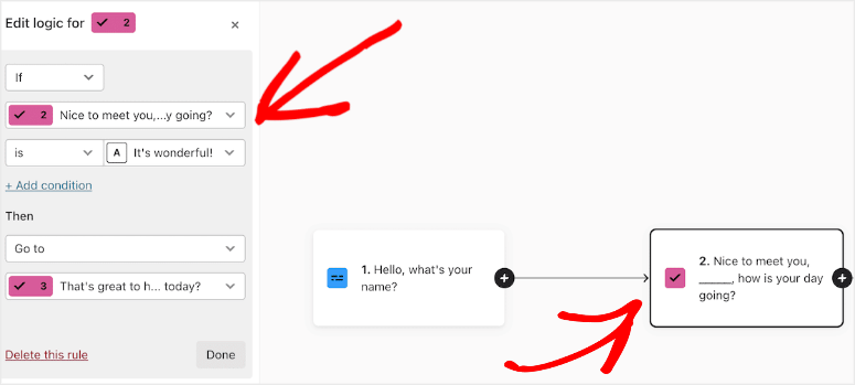 Typeform conditional logic rules