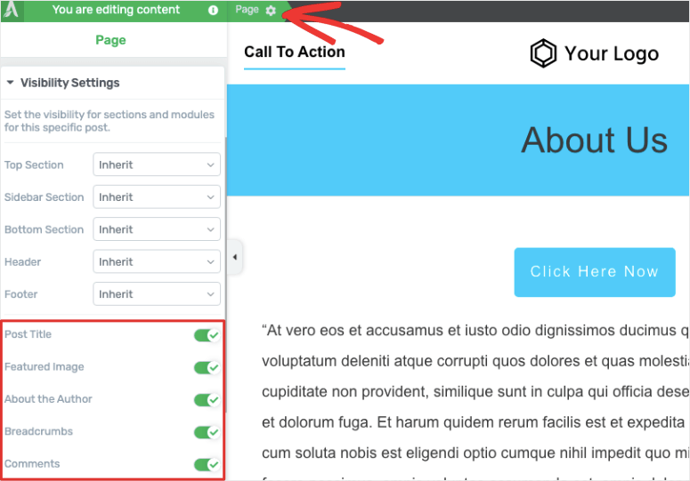 Visibility settings in thrive