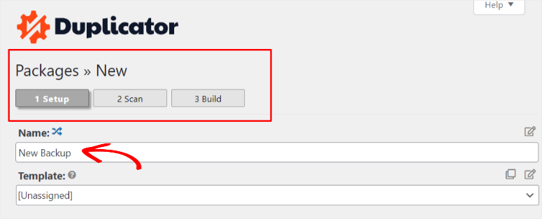 duplicator steps setup package