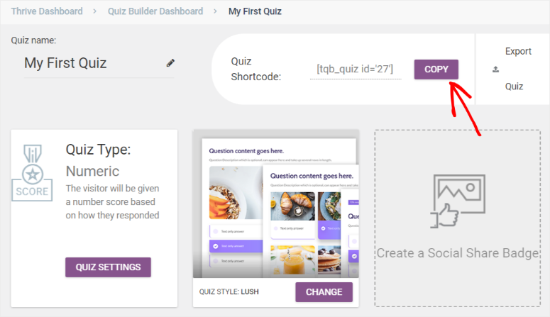 thrive quiz copy shortcode