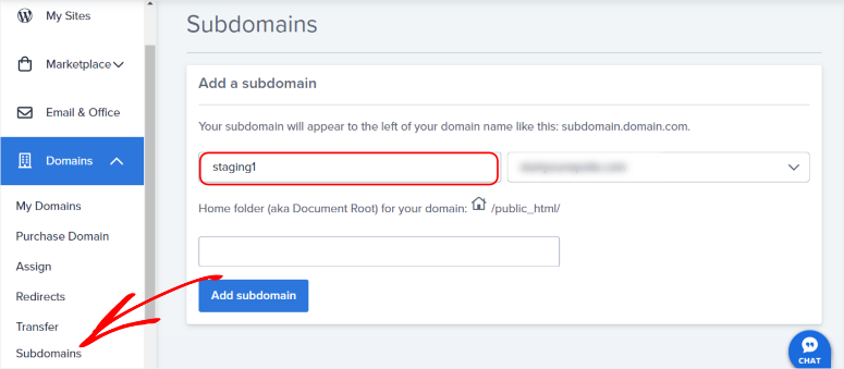 duplicator staging create subdomain