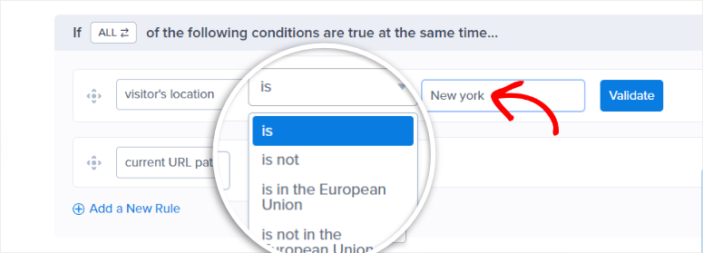 optinmonster geo conditions set