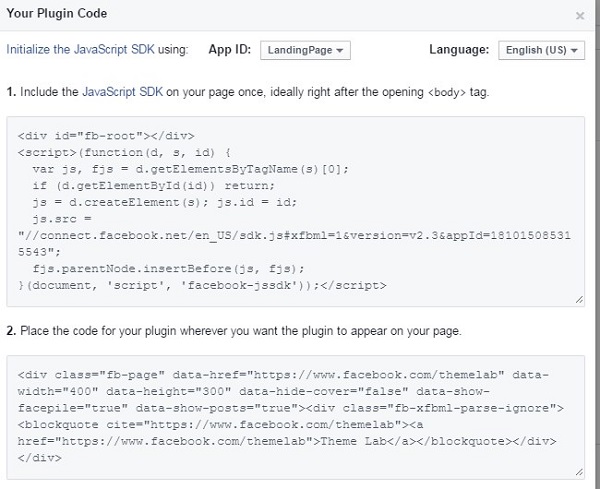 Facebook page plugin code