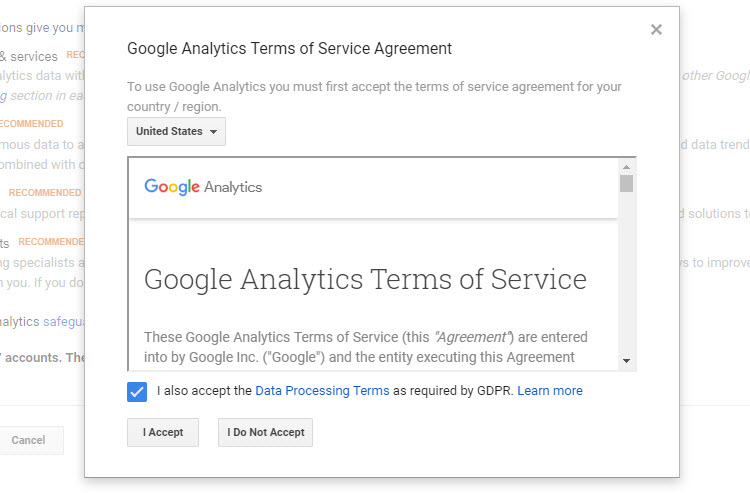 accept google analytics terms of service