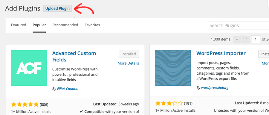Upload a plugin's zip file to install it on your WordPress site