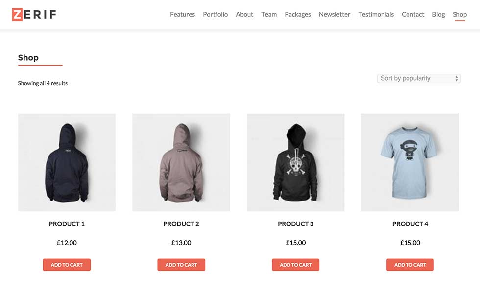 Zerif Pro with WooCommerce support