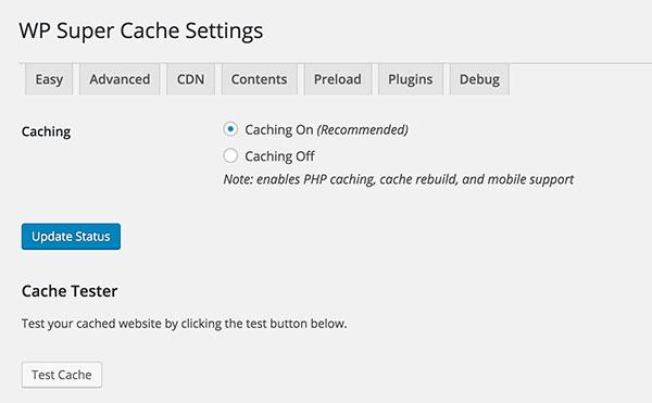 Turn on page caching with WP Super Cache