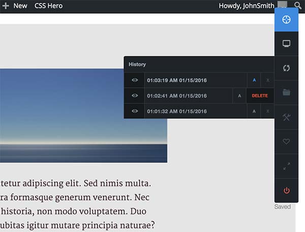 Undo changes with history in CSS Hero