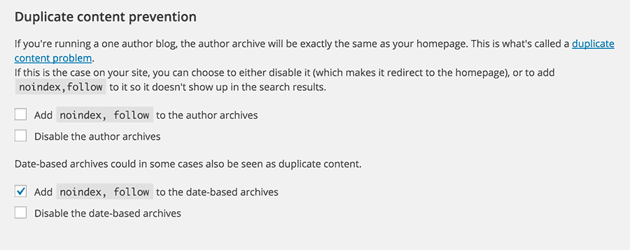 Duplicate content prevention in Yoast SEO