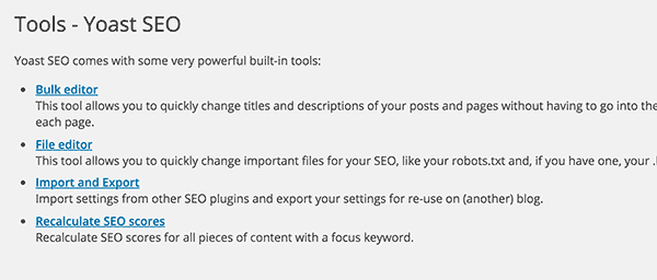 Edit tools in Yoast SEO plugin