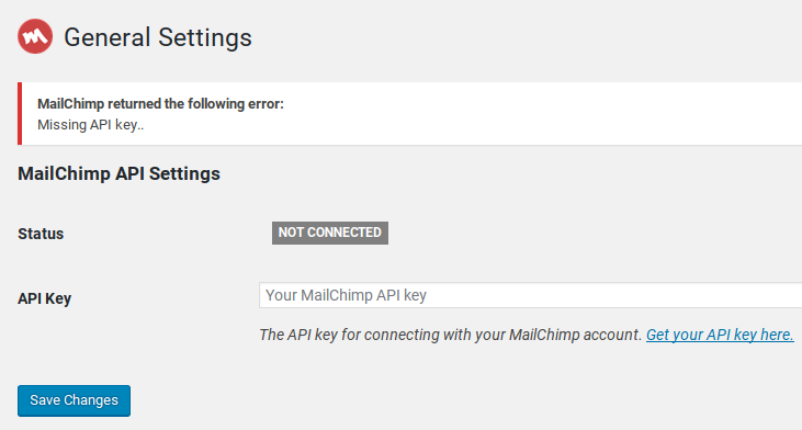 MailChimp for WordPress review - api key