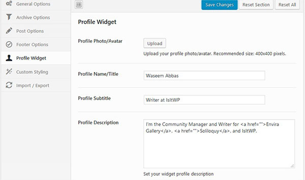 Profile Widget Details