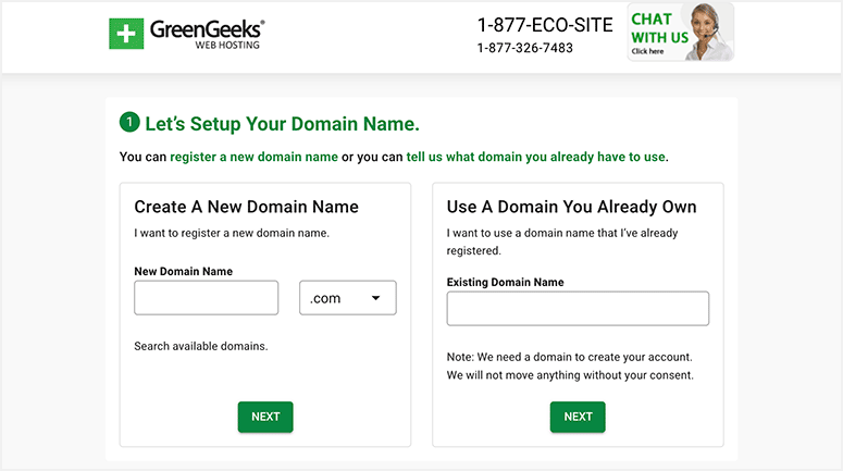 GreenGeeks Choose Domain