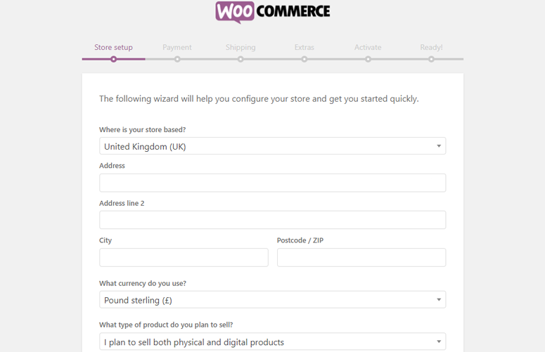 woocommerce store setup