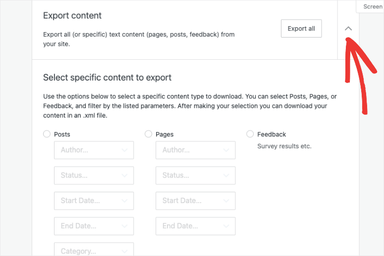 opciones de exportacion en wordpress com