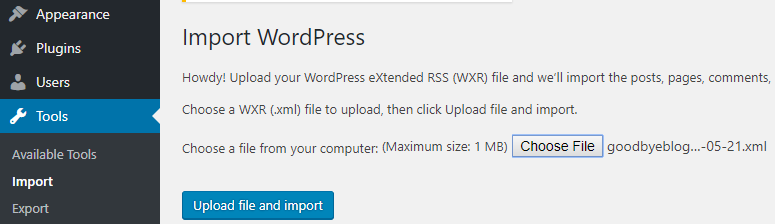 import wordpress