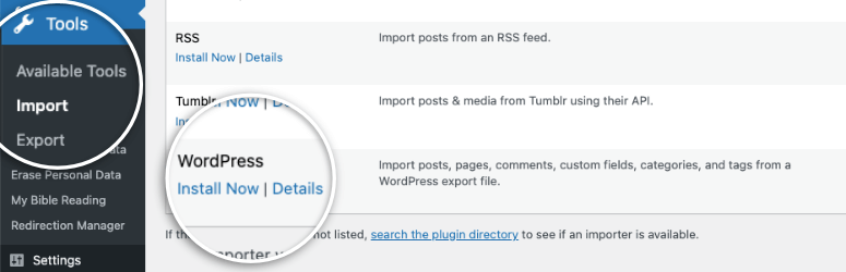 install wordpress importer