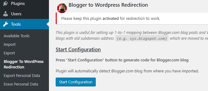blogger to wordpress redirection