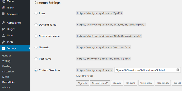 permalinks structure