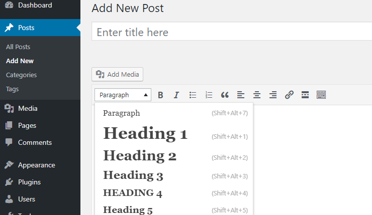 wordpress interface