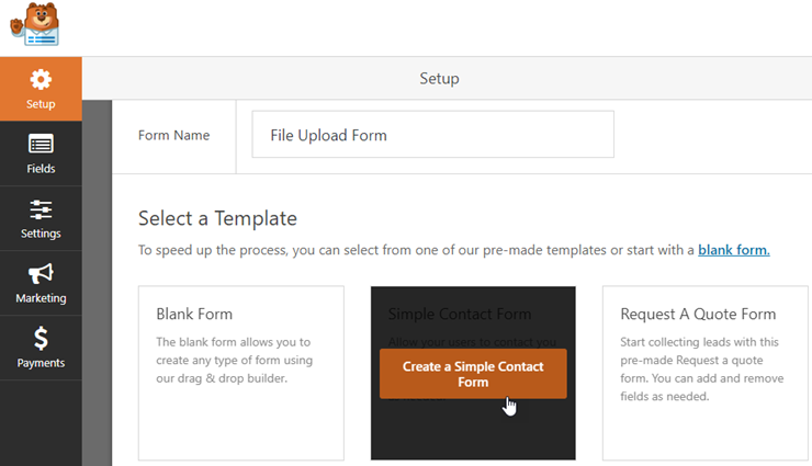 WPForms form setup