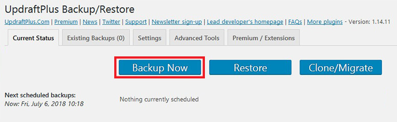 Backup with UpdraftPlus