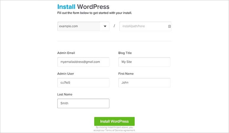 Install WordPress in QuickInstall