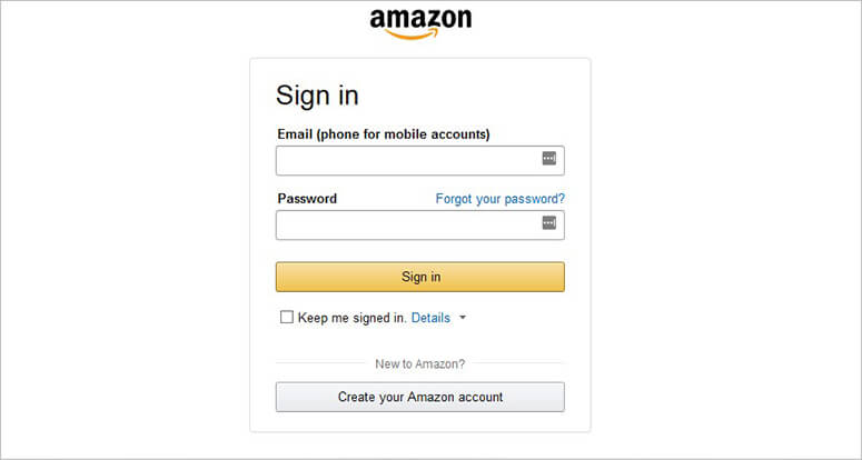 Login page for Amazon