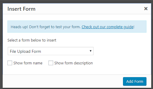 modal popup wpforms publish