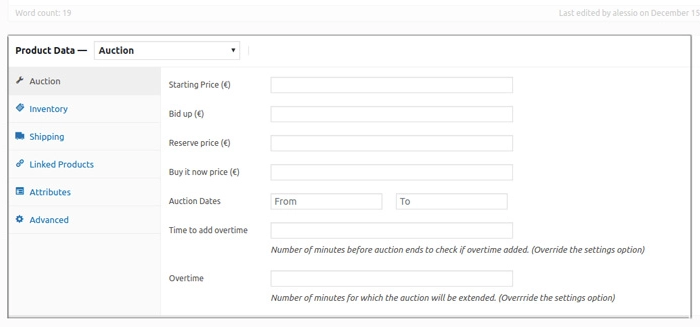 auction product settings
