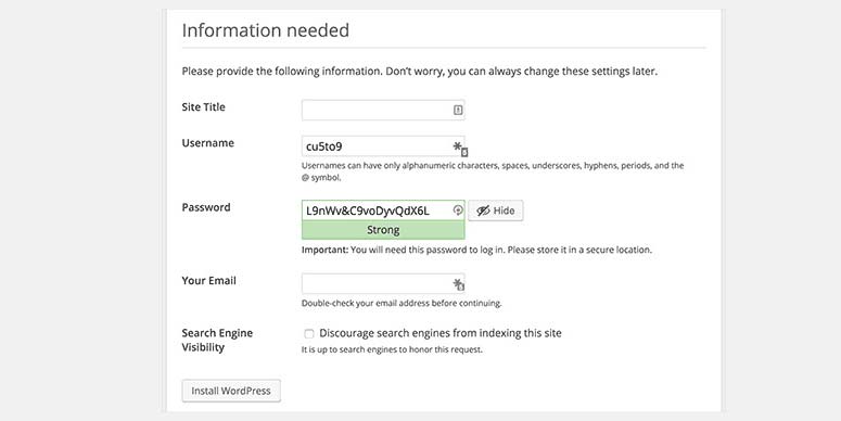 WordPress site settings