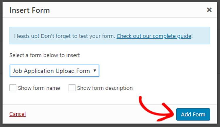 insert job application form