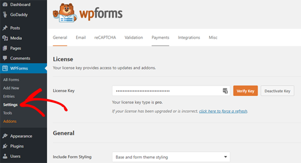 WPForms Settings