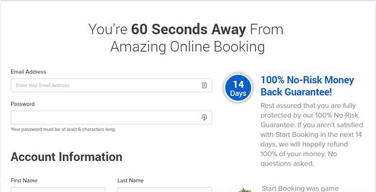 Create account on StartBooking