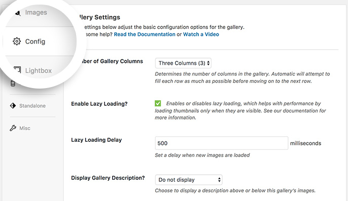 envira gallery Configuration tab