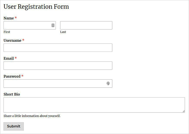 User registration form