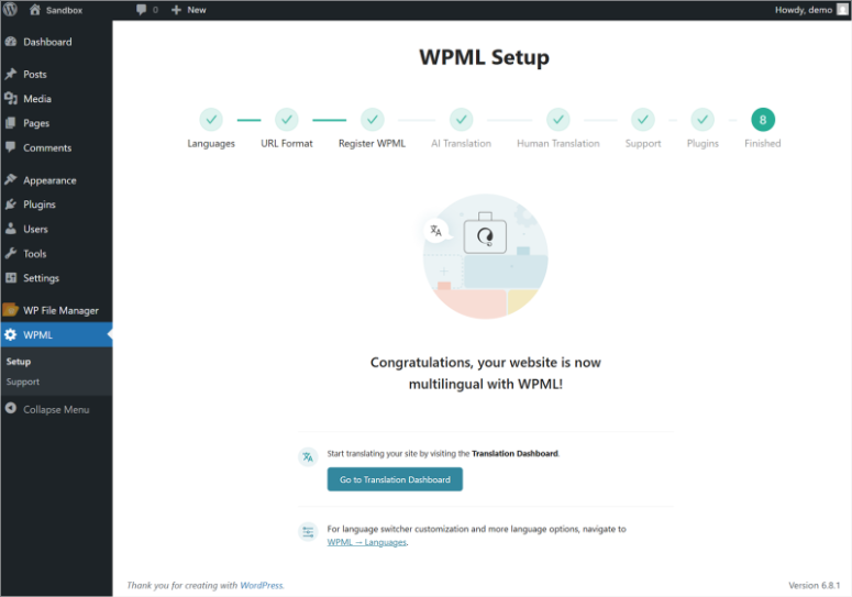 wpml wizard complete
