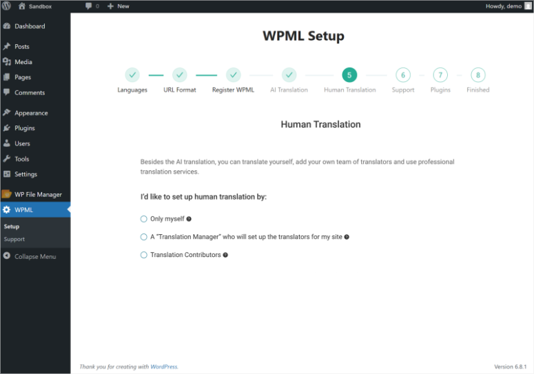 wpml wizard human translation