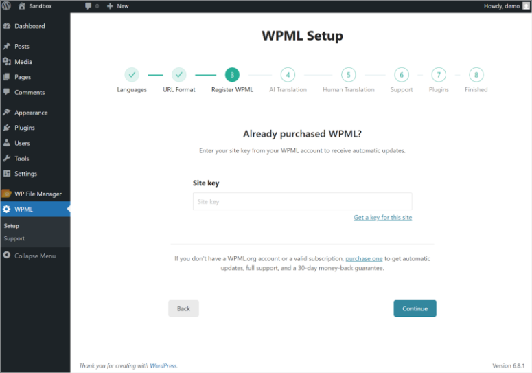 wpml wizard register
