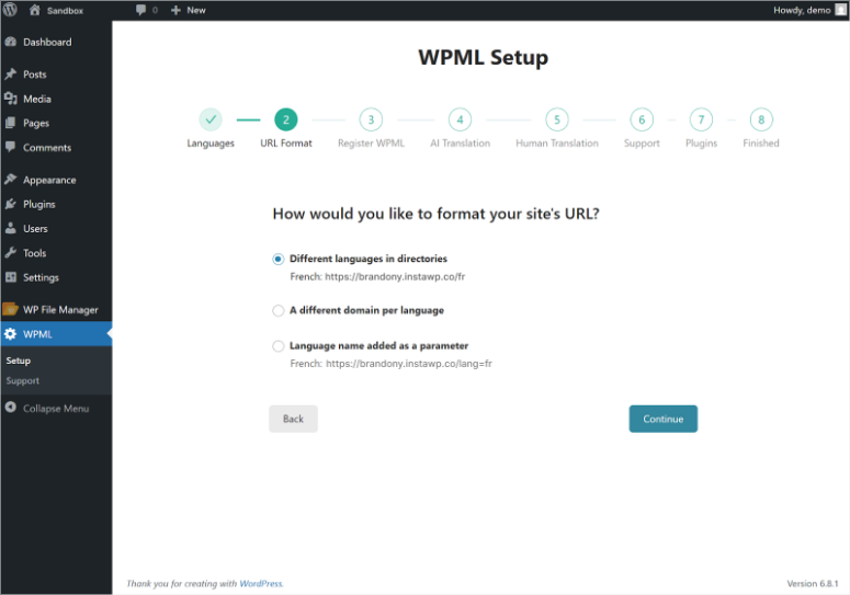 wpml wizard url format