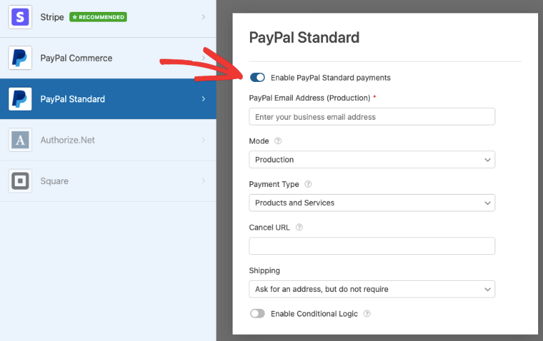 enable paypal standard